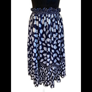 Appel ‎ Skirt Size ? Large Semi Sheer Navy White Pattern Flowy  Elastic Waist